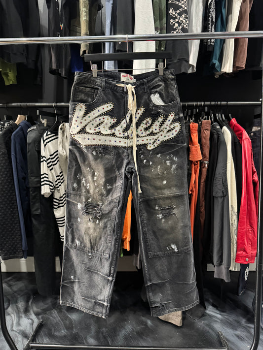 Vale Faded Black Paint Splattered Skittle Pants (30)