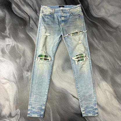 Amiri Indigo/Green Plaid Patch Jean (36)