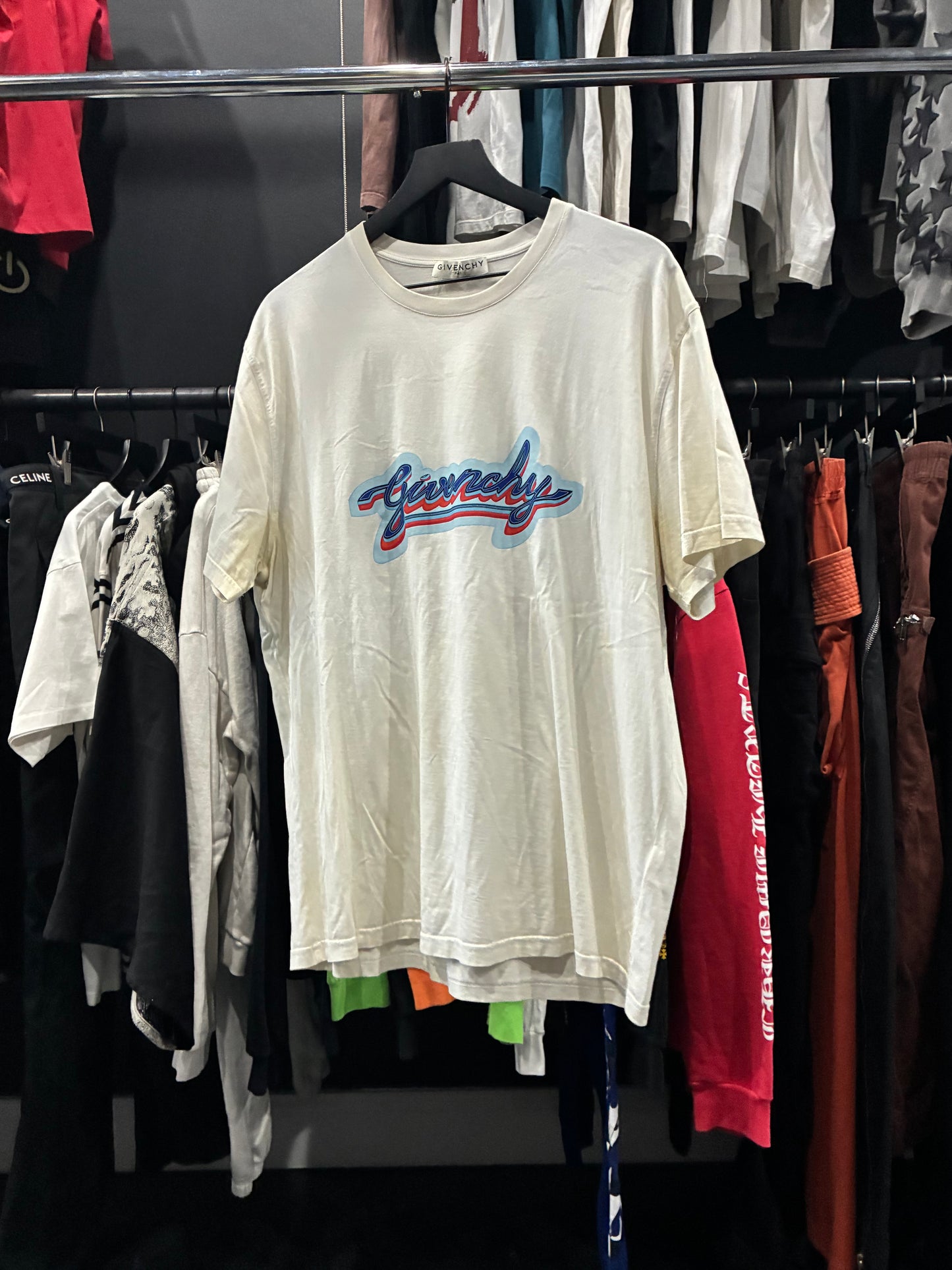 Givenchy White/Blue/Red Text Logo Tee