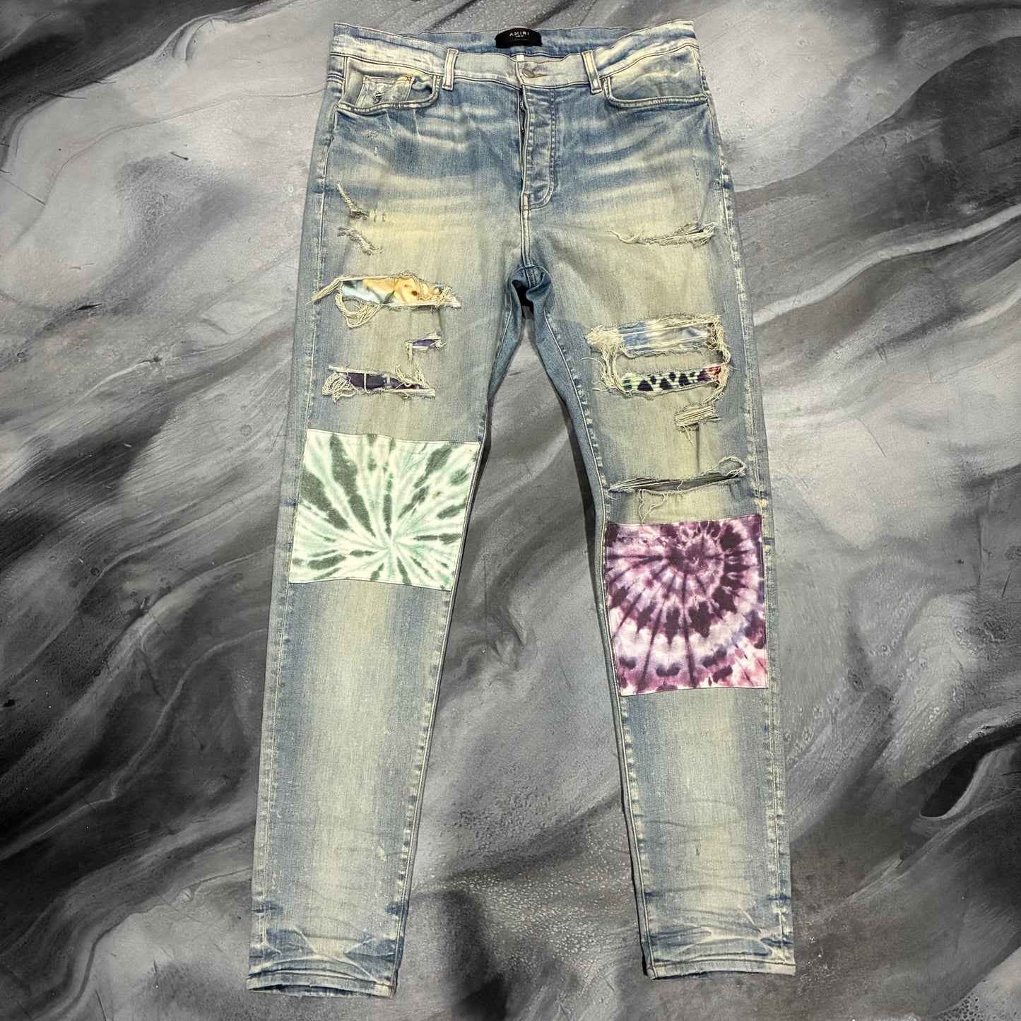 Amiri Indigo/Multicolor Tie Dye Art Patch Jean (38)