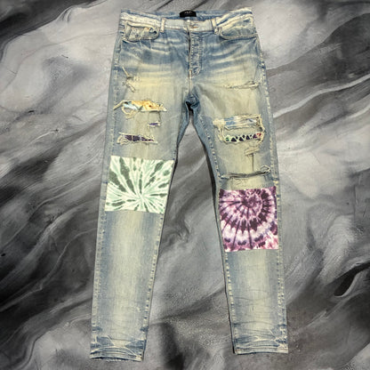Amiri Indigo/Multicolor Tie Dye Art Patch Jean (38)