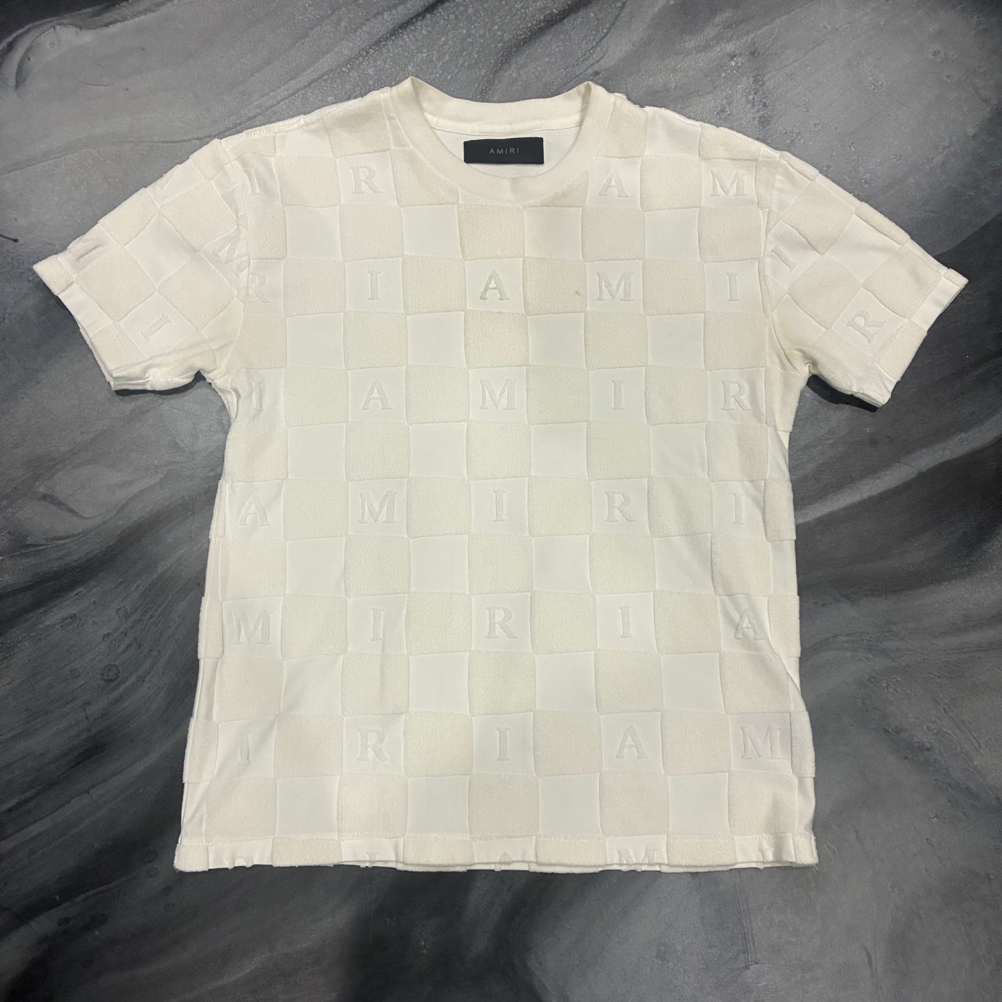 Amiri White Checkeckered Logo Tee (S)