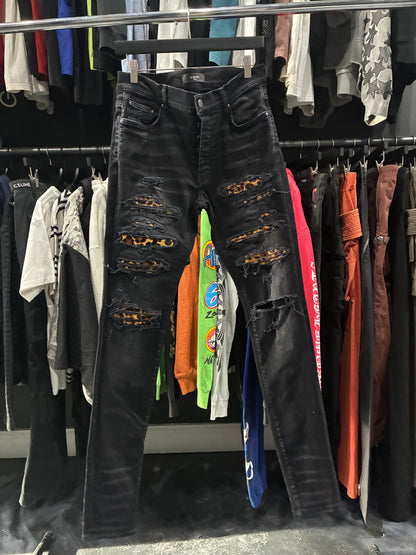 Amiri Faded Black/Cheetah Print Patch Thrasher Jean (31)