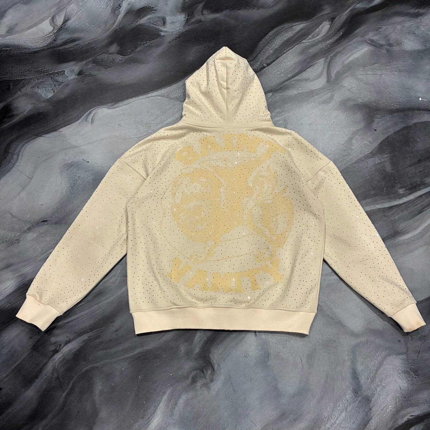 Saint Vanity Cream Bedazzled Zip Up Hoodie (S)
