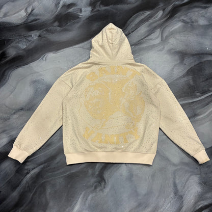 Saint Vanity Cream Bedazzled Zip Up Hoodie (S)