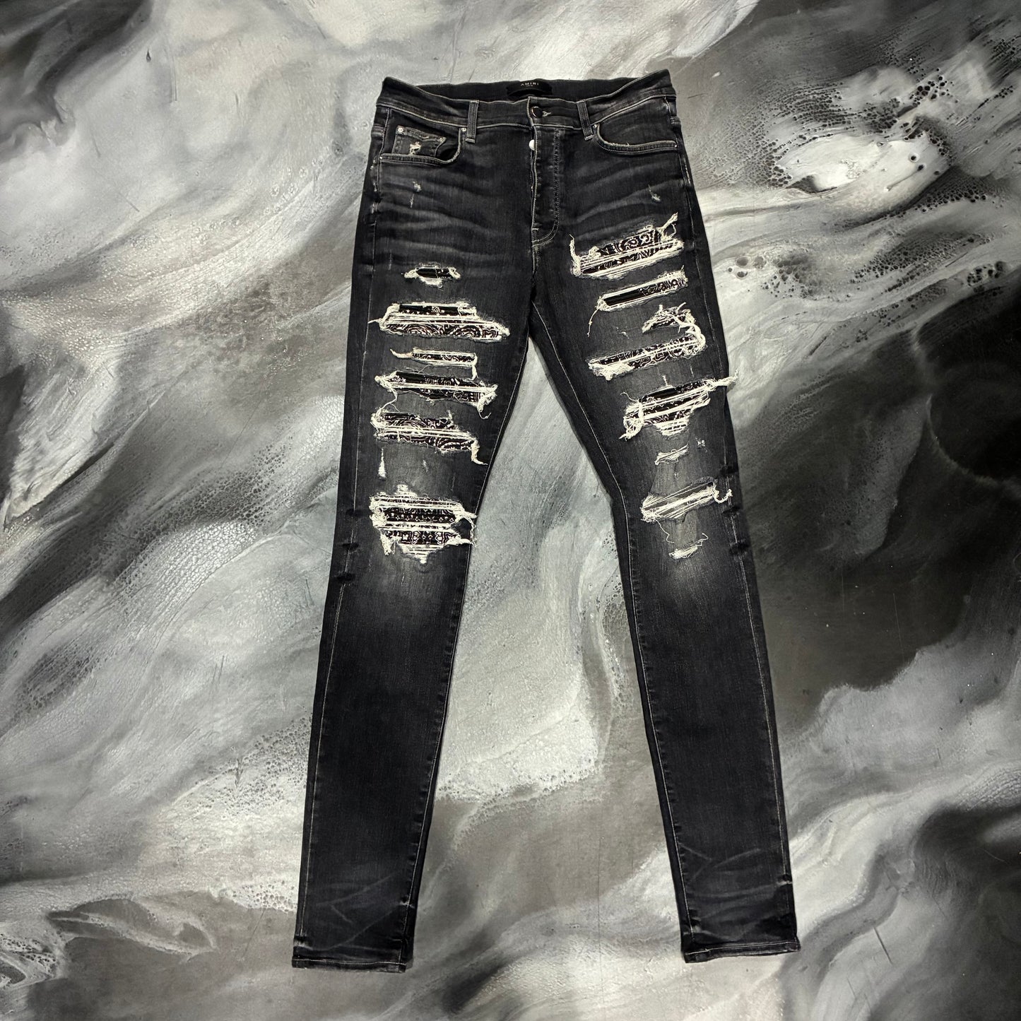 Amiri Black/Black Bandana Patch Jean (28)