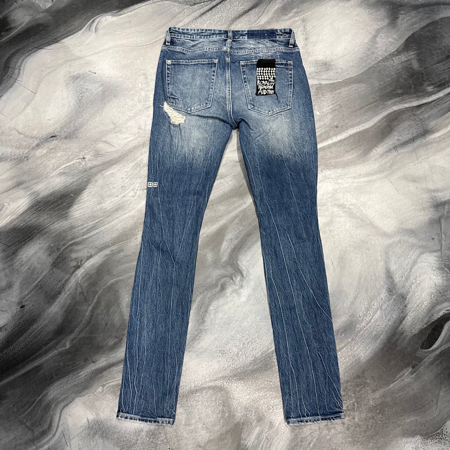 Ksubi Dark Blue Distressed Knee Cut Jean (30)