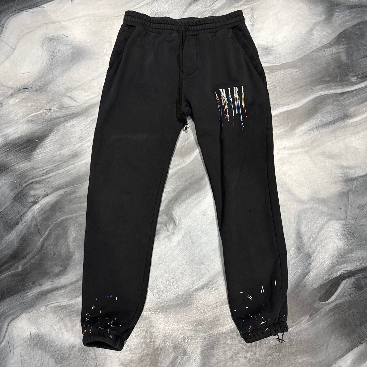 Amiri Black/Paint Drip Logo Sweatpants (XL)
