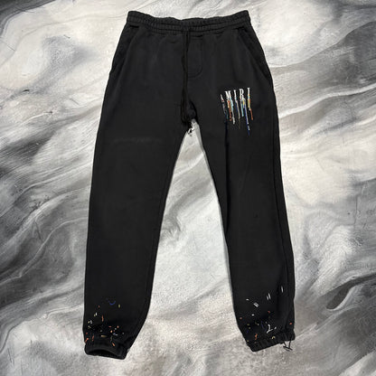 Amiri Black/Paint Drip Logo Sweatpants (XL)