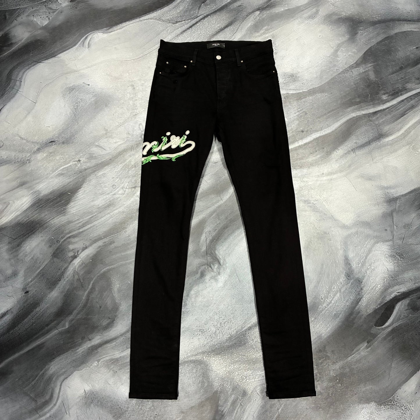 Amiri Black/Green Vine Patch Jean (30)