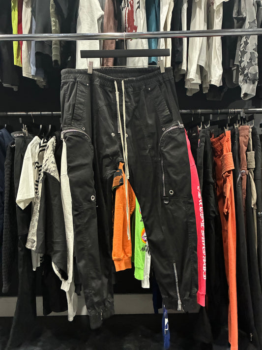 Rick Owens Black Zipper Cargo Sweatpants (M)