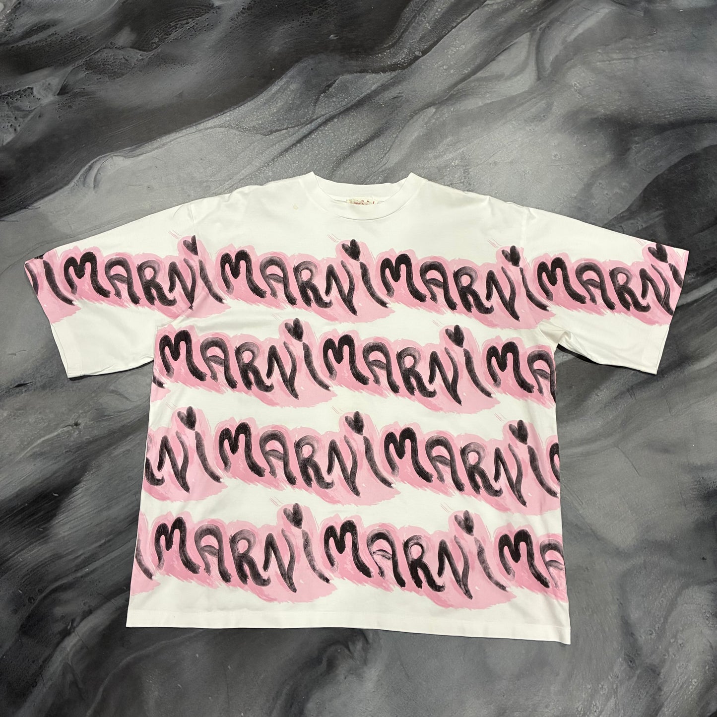 Marni White/Pink Paint Graphic Tee (XL)