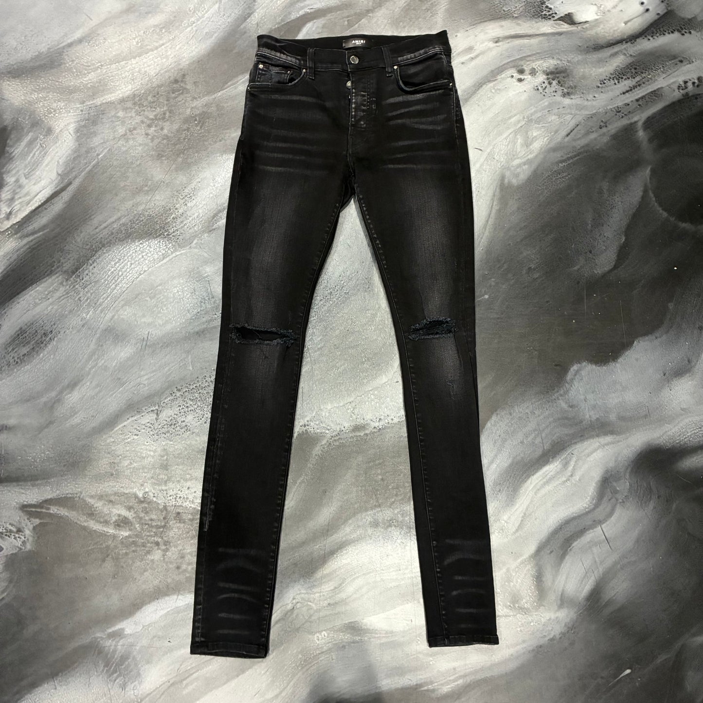Amiri Faded Black Knee Slit Jean (29)