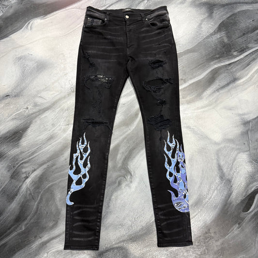 Amiri Faded Black/Blue Bandana Flame Jean (33)