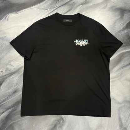 Amiri Black/White/Blue Flowers Tee (XL)