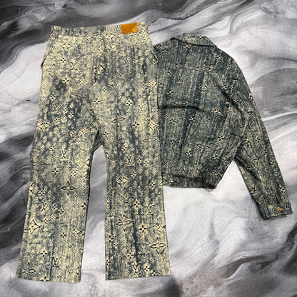 Louis V. Aged Denim Monogram Jacket & Pants Set (2XL)
