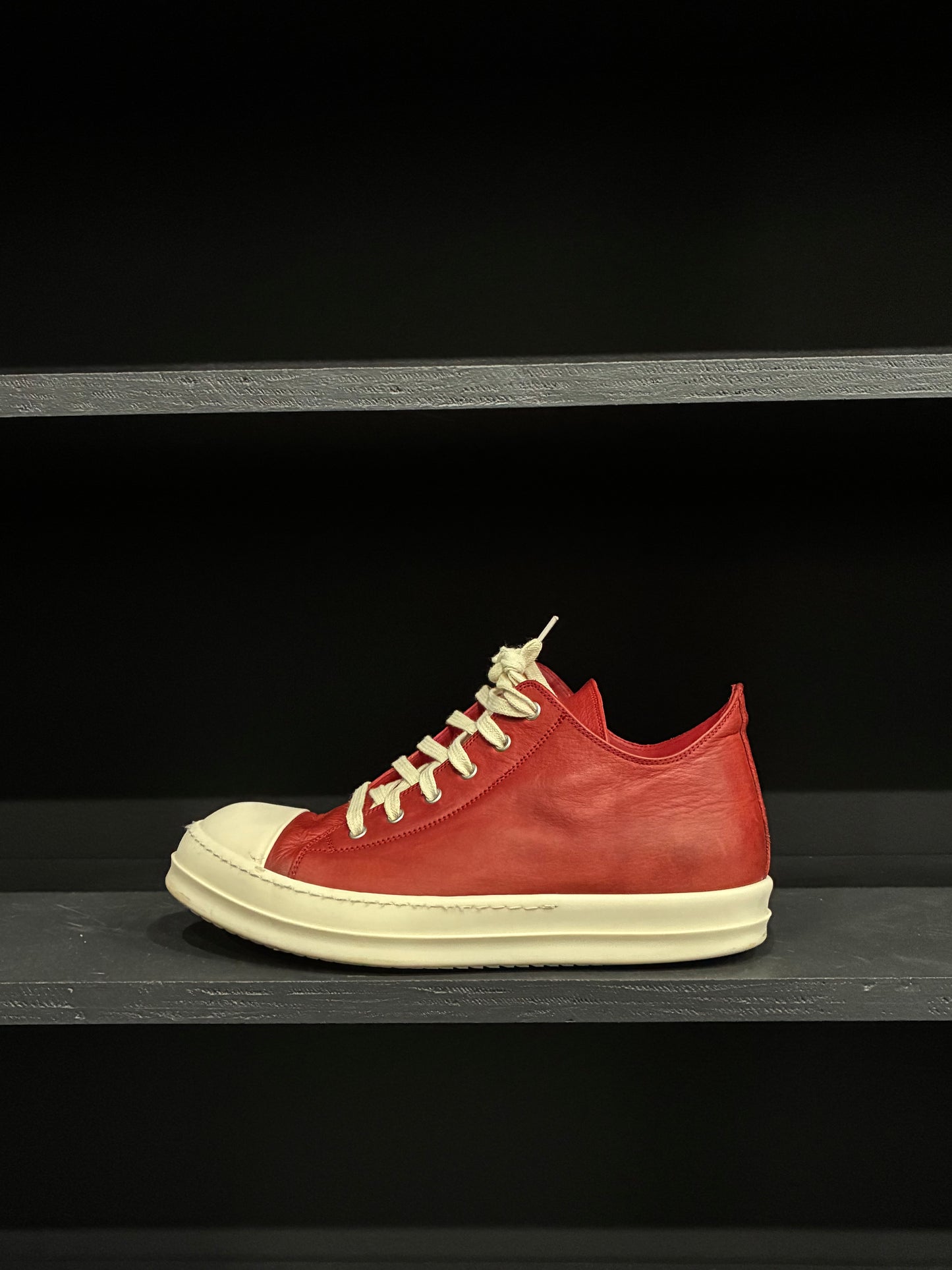Rick Owens Red Leather Low Sneaker (44)