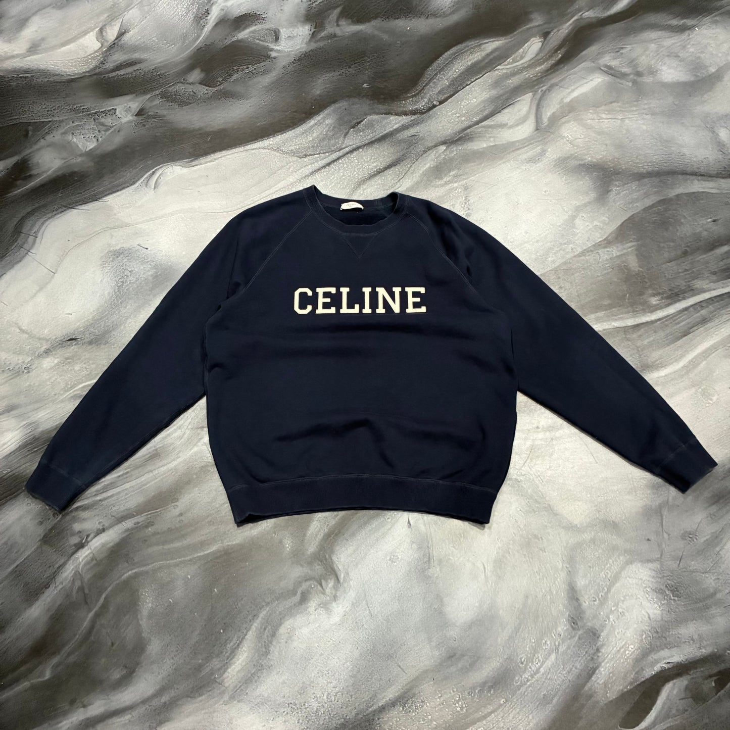 Celine Navy Collegiate Logo Crewneck (L)