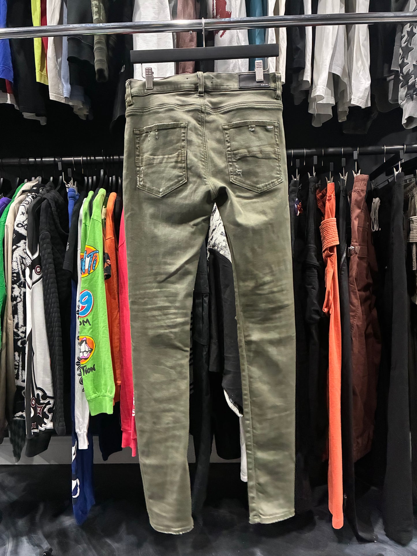 Amiri Green MX1 Bandana Skinny Jeans (30)