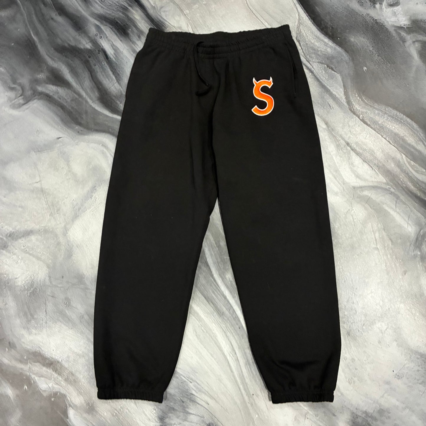 Supreme Black/Orange Horned S Logo Sweatpants (L)