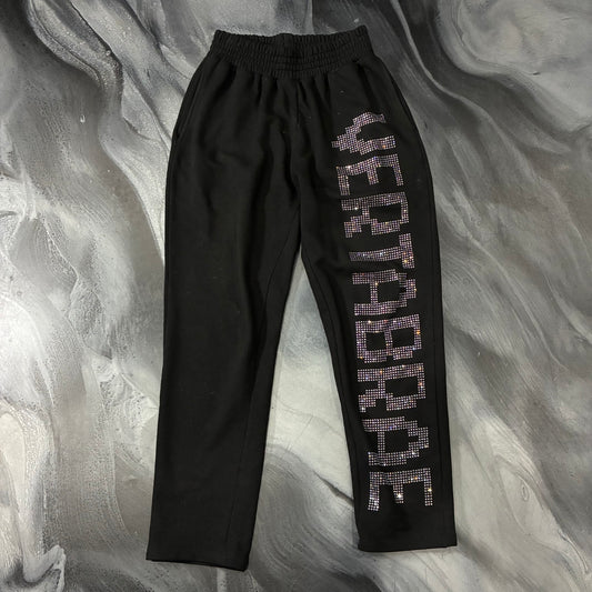 Vertabrae Black/Shining Rhinestone Logo Sweatpants (L)
