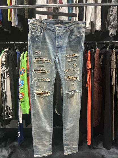 Amiri Indigo/Leopard Patch Thrasher Jean (38)