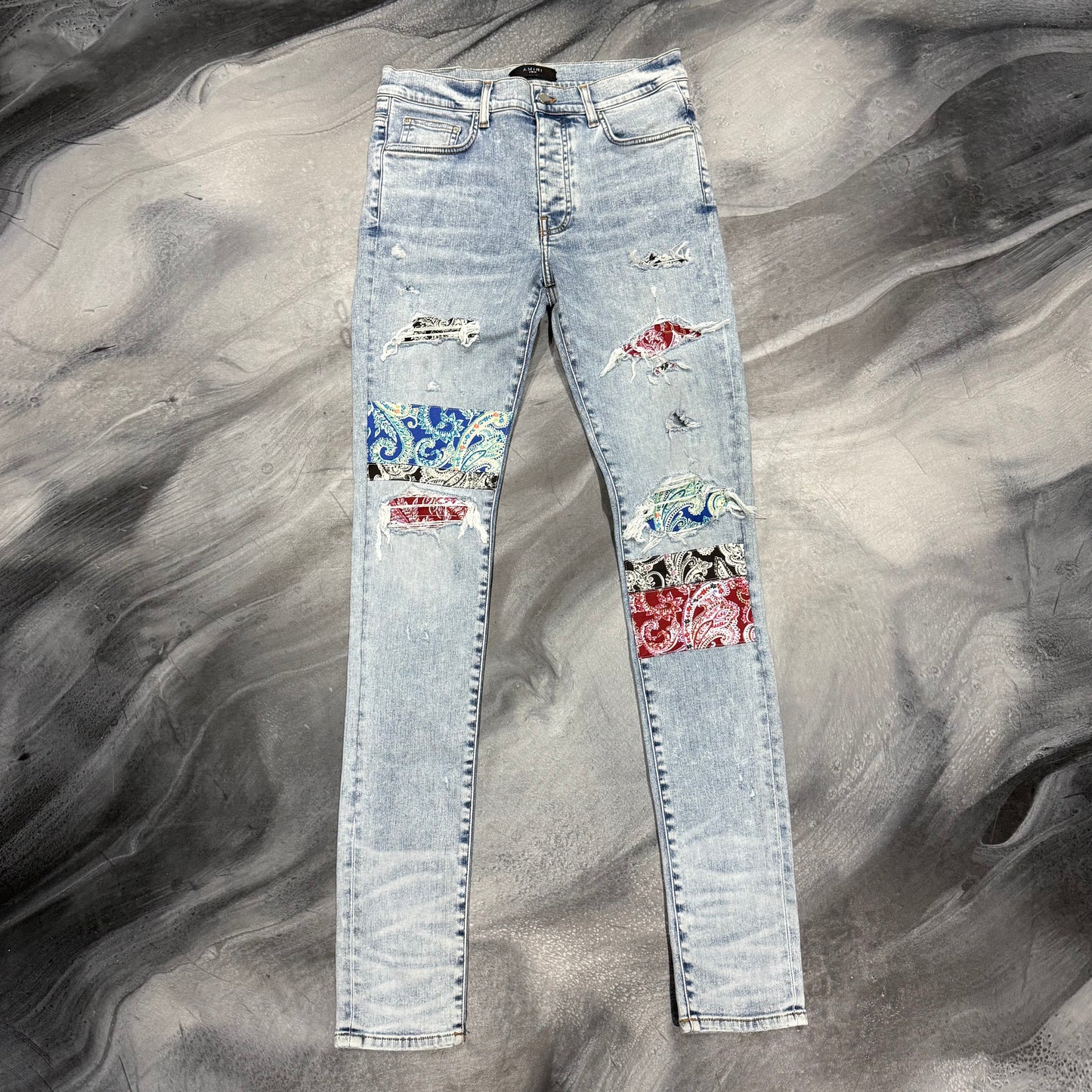 Amiri Light Blue/Multicolored Bandana Art Patch Jean (33)