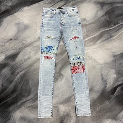 Amiri Light Blue/Multicolored Bandana Art Patch Jean (33)