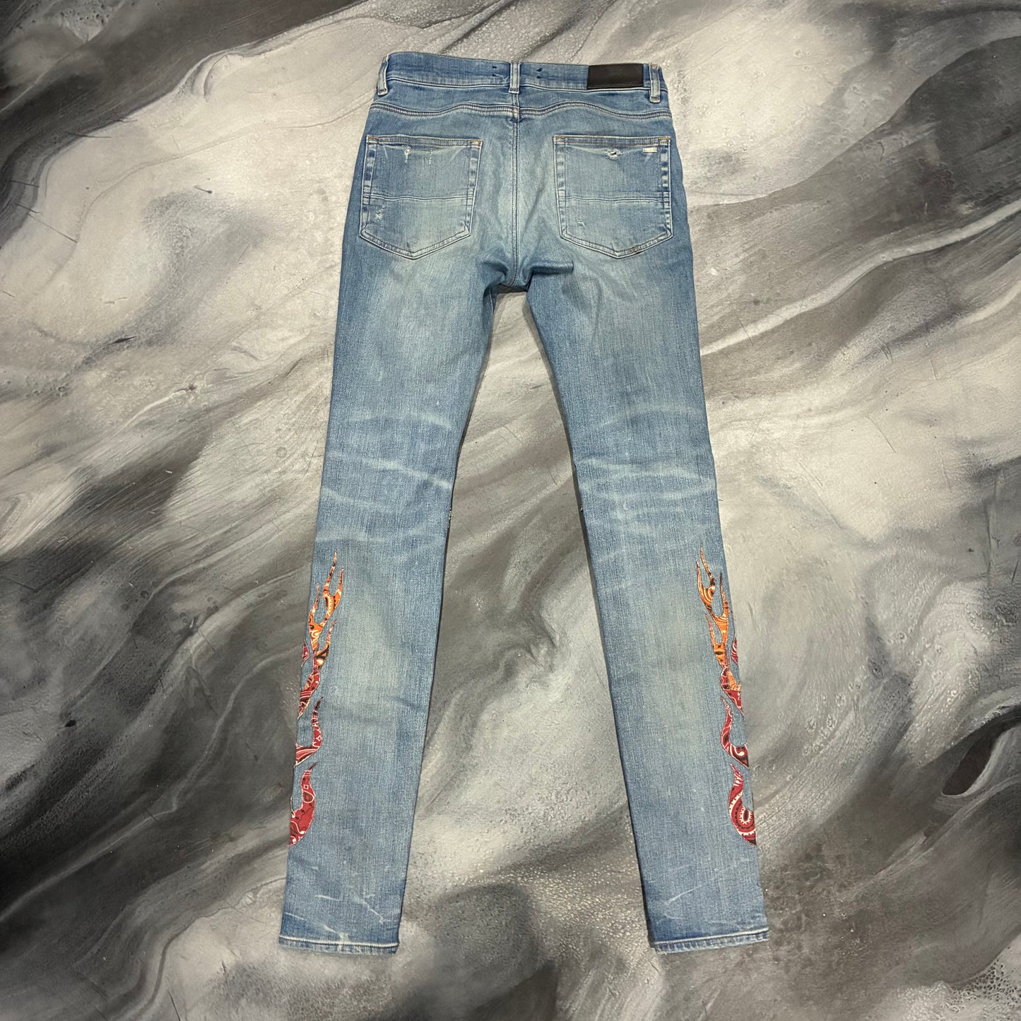 Amiri Indigo/Orange Flames Bandana Patch Jean (30)
