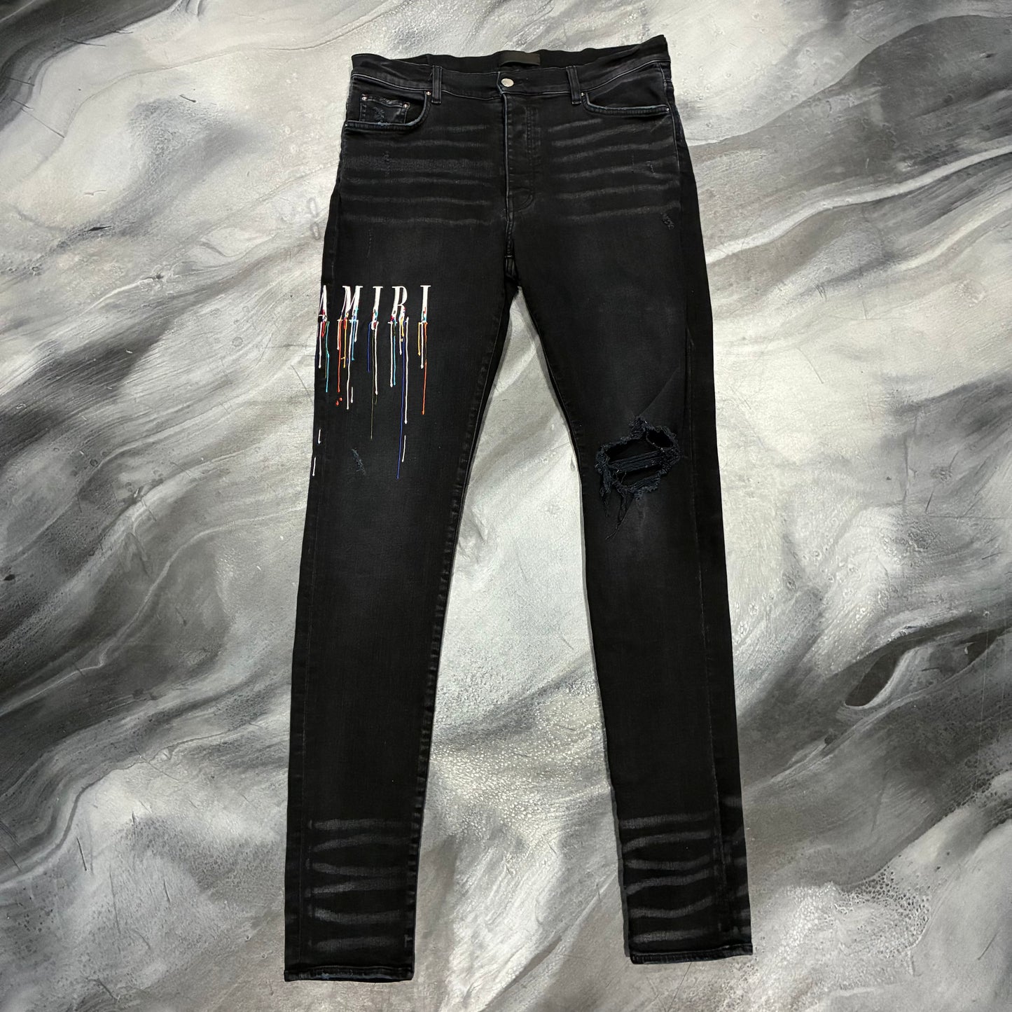 Amiri Black Core Logo Paint Drip Jean (36)