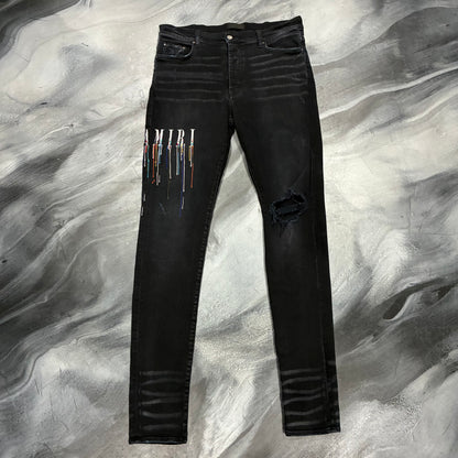 Amiri Black Core Logo Paint Drip Jean (36)
