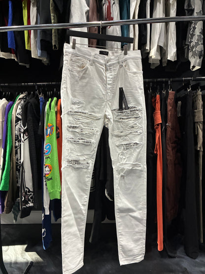 Amiri White/White/Black Bandana Thrasher Jean (36)