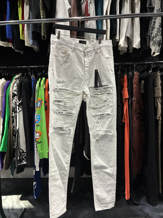 Amiri White/White/Black Bandana Thrasher Jean (36)