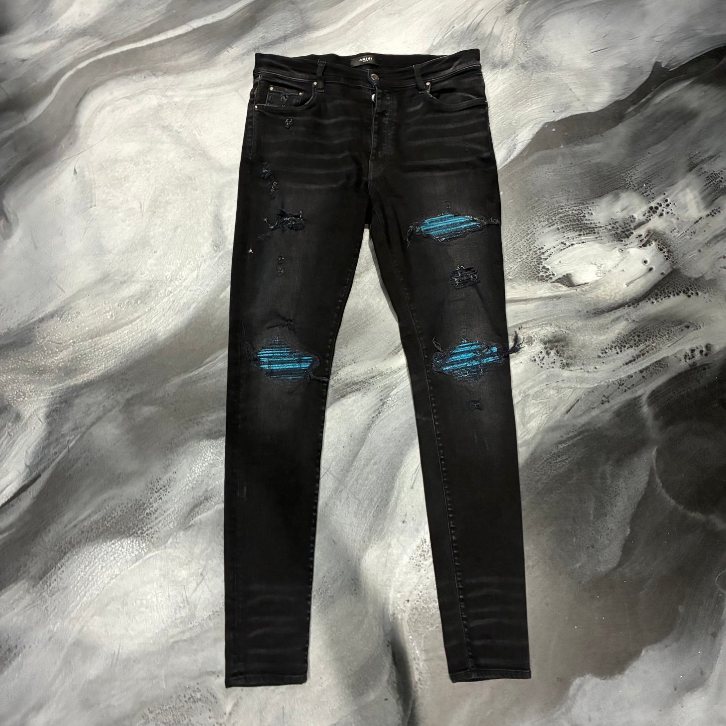 Amiri Black/Cracked Blue Paint Patch Jean (34)