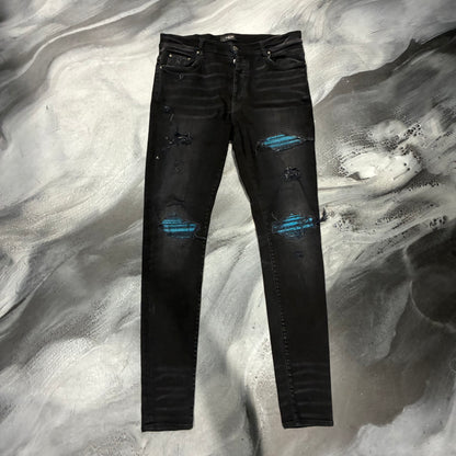 Amiri Black/Cracked Blue Paint Patch Jean (34)