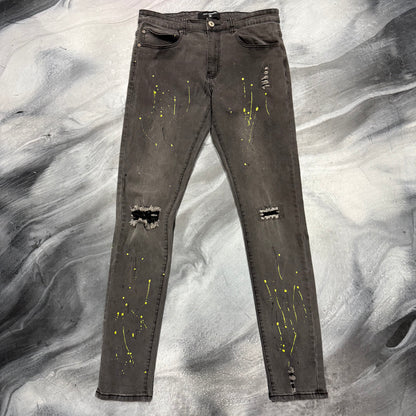 Serenade Faded Grey/Green Paint Splatter Jean (32)