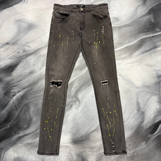 Serenade Faded Grey/Green Paint Splatter Jean (32)
