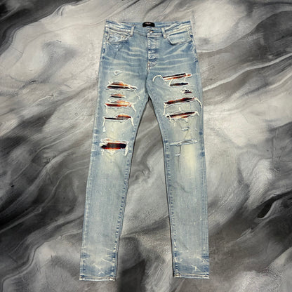 Amiri Indigo/Blue & Orange Plaid Patch Jean