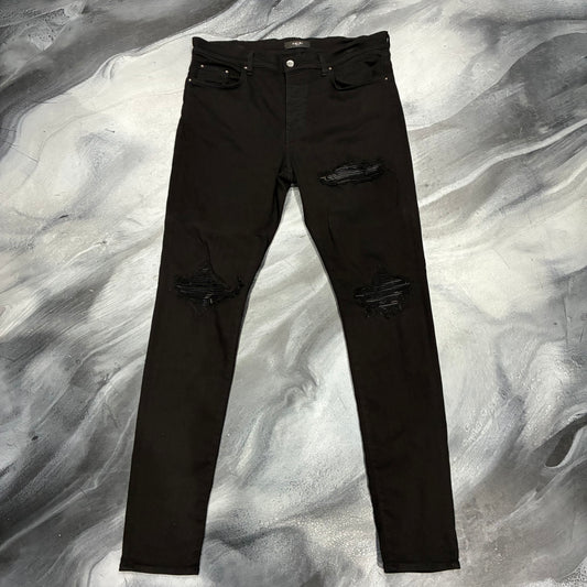 Amiri Black/Black Leather Patch Jean (36)