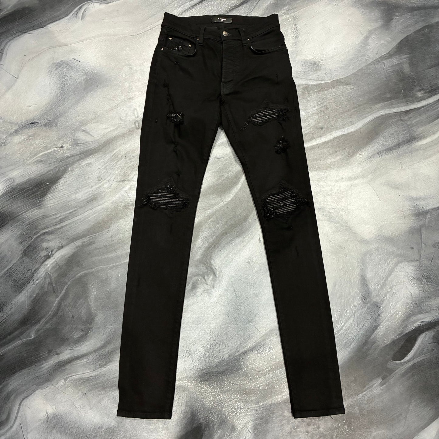 Amiri Black/Black Leather Patch Jean (28)