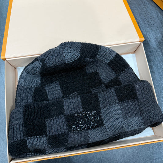 Louis V. Black Checkered Beanie