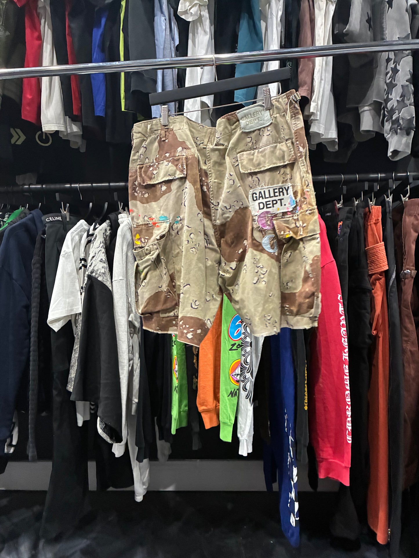 Gallery Dept Camo Paint Splatter Cargo Shorts (XL)