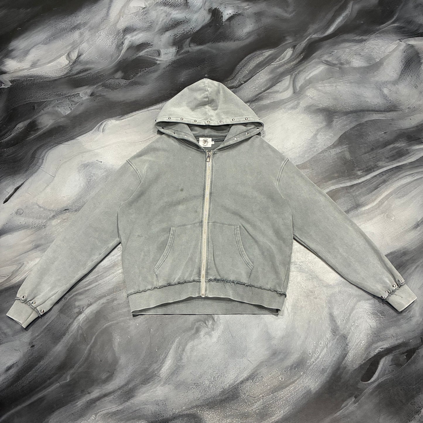 Saint Vanity Grey French Terry Studded Zip Up Hoodie (S)