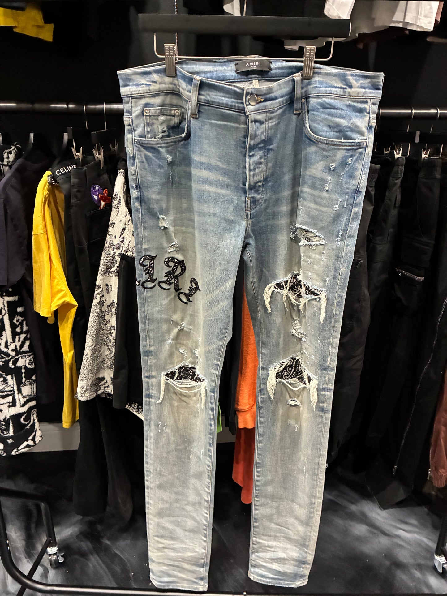 Amiri Clay Indigo/Black Old English Bandana Patch Jean (36)