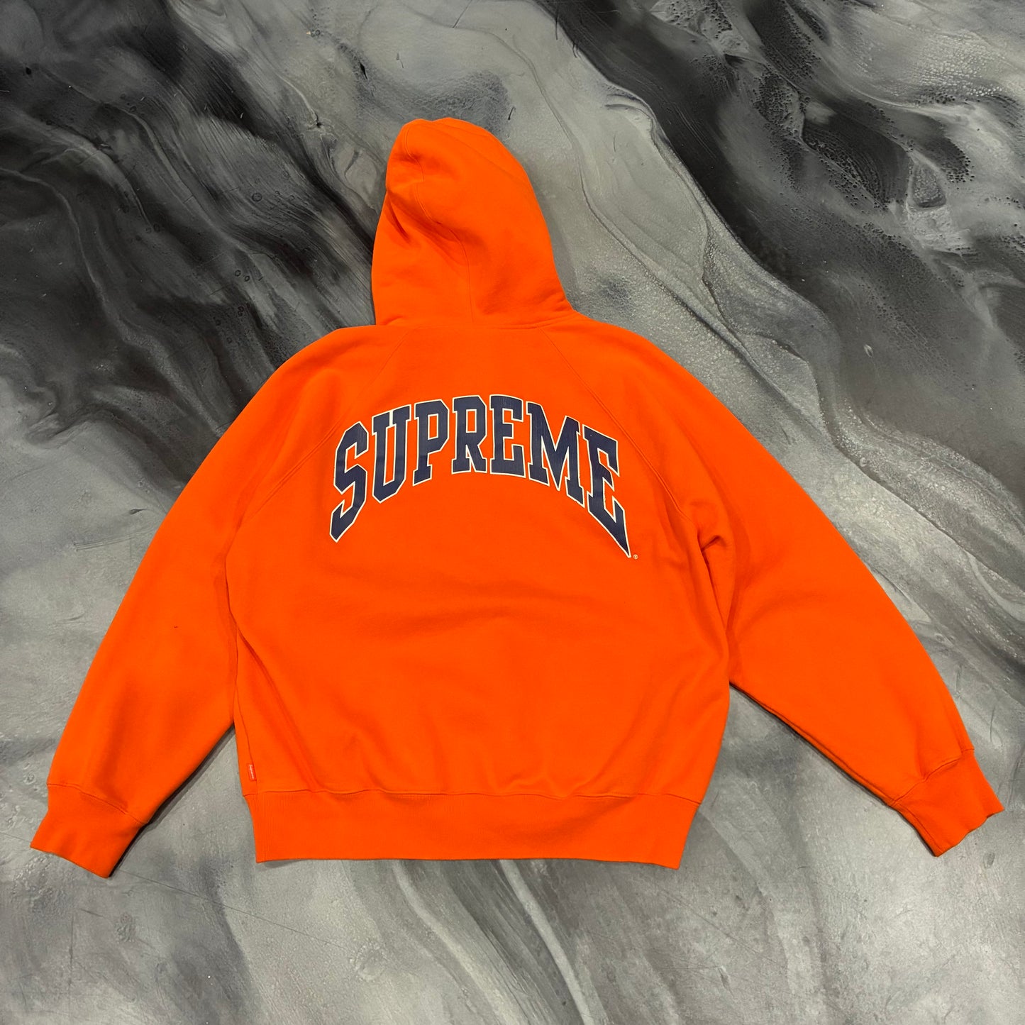 Supreme Orange/Navy Logo Zip Up Hoodie (M)