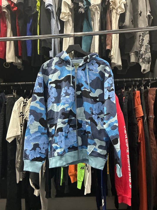 Denim Tears Blue Cotton Wreath Zip Hoodie