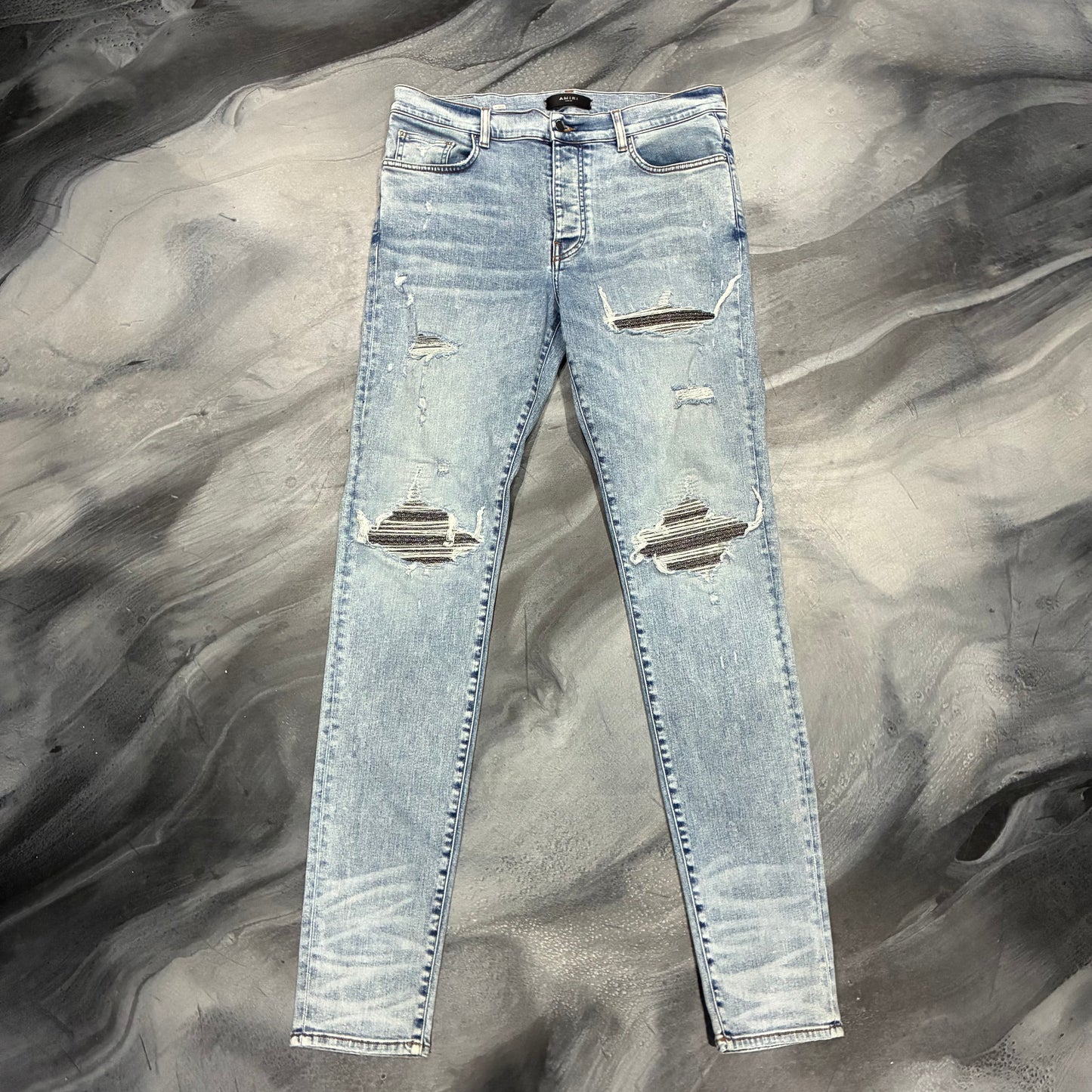 Amiri Light Blue/Metallic Silver Patch MX1 Jean (36)