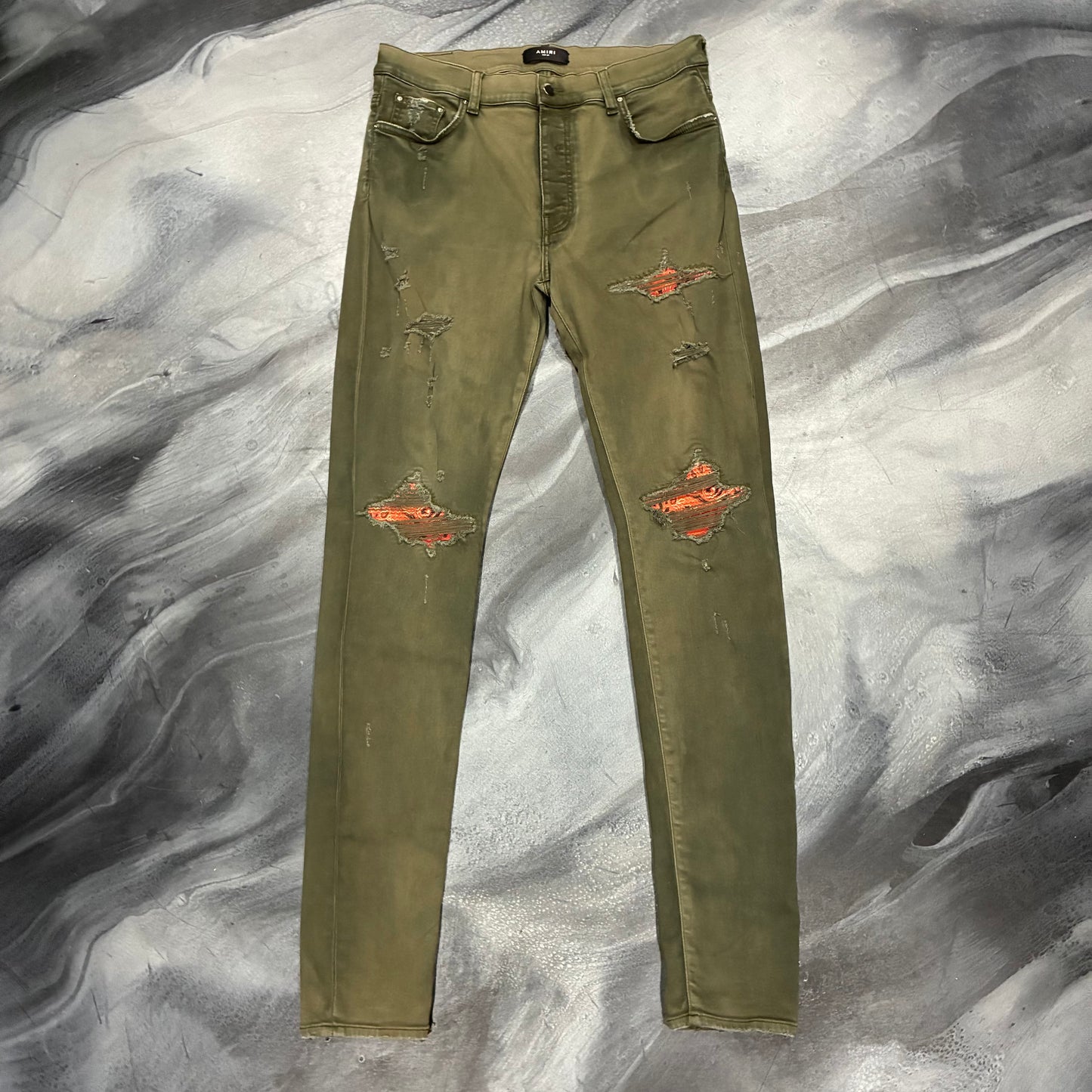 Amiri Green/Orange Bandana Patch Jean (36)