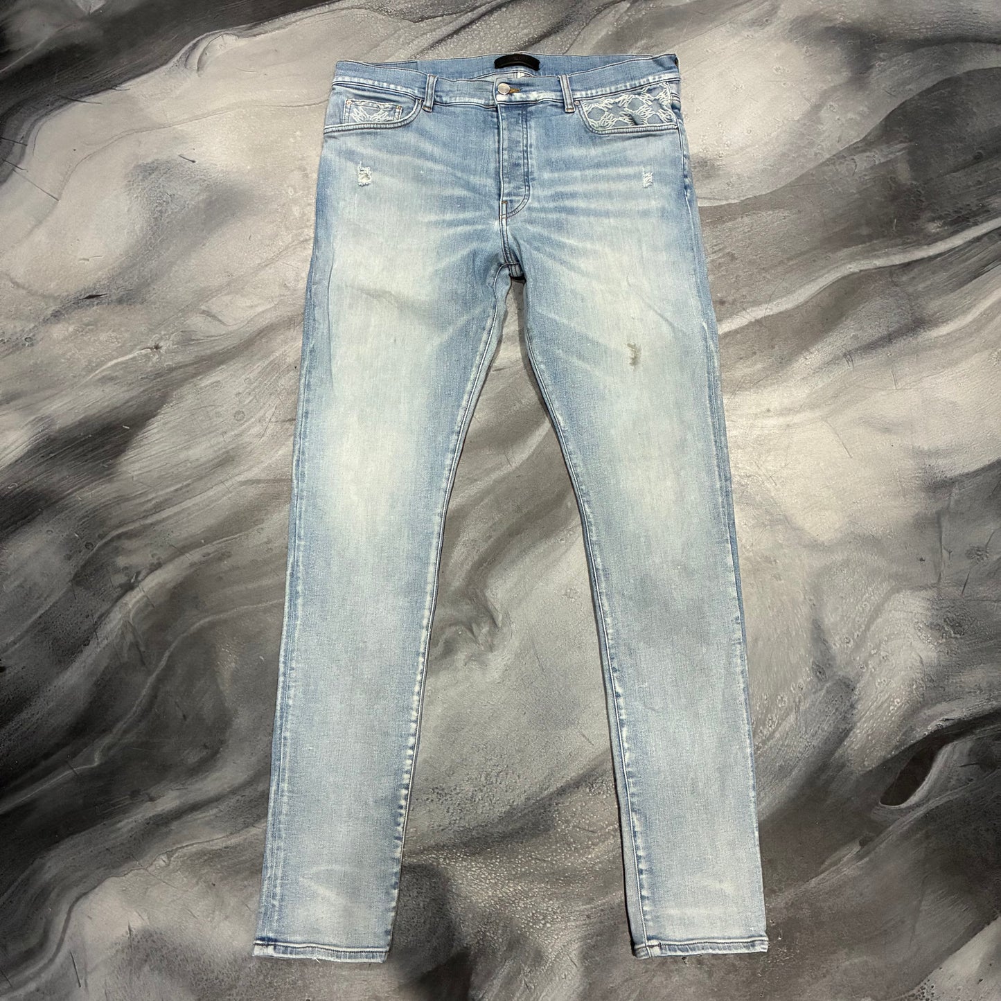 Amiri Light Blue Jacquarded AM Pocket Plain Jean (36)