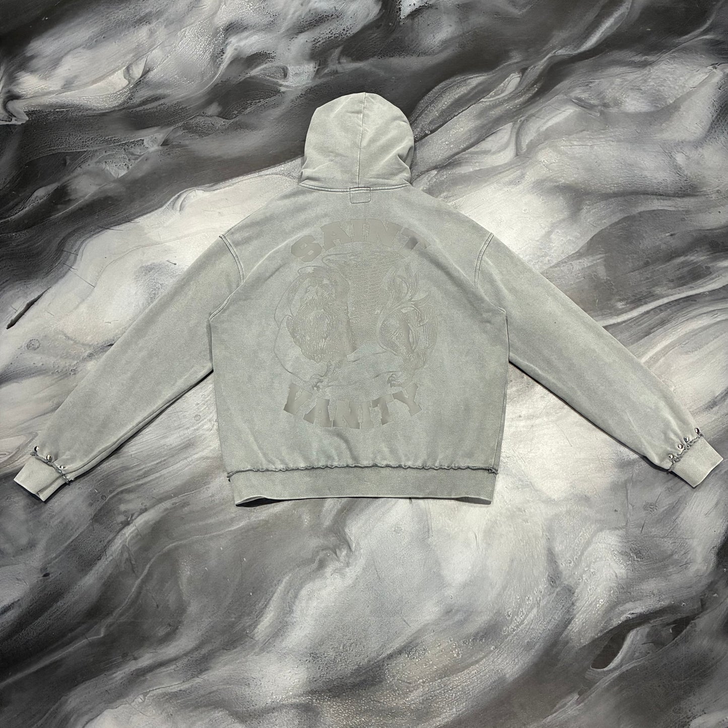Saint Vanity Grey French Terry Studded Zip Up Hoodie (S)